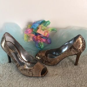 Gianni Bini Copper Snake Peekaboo Pumps